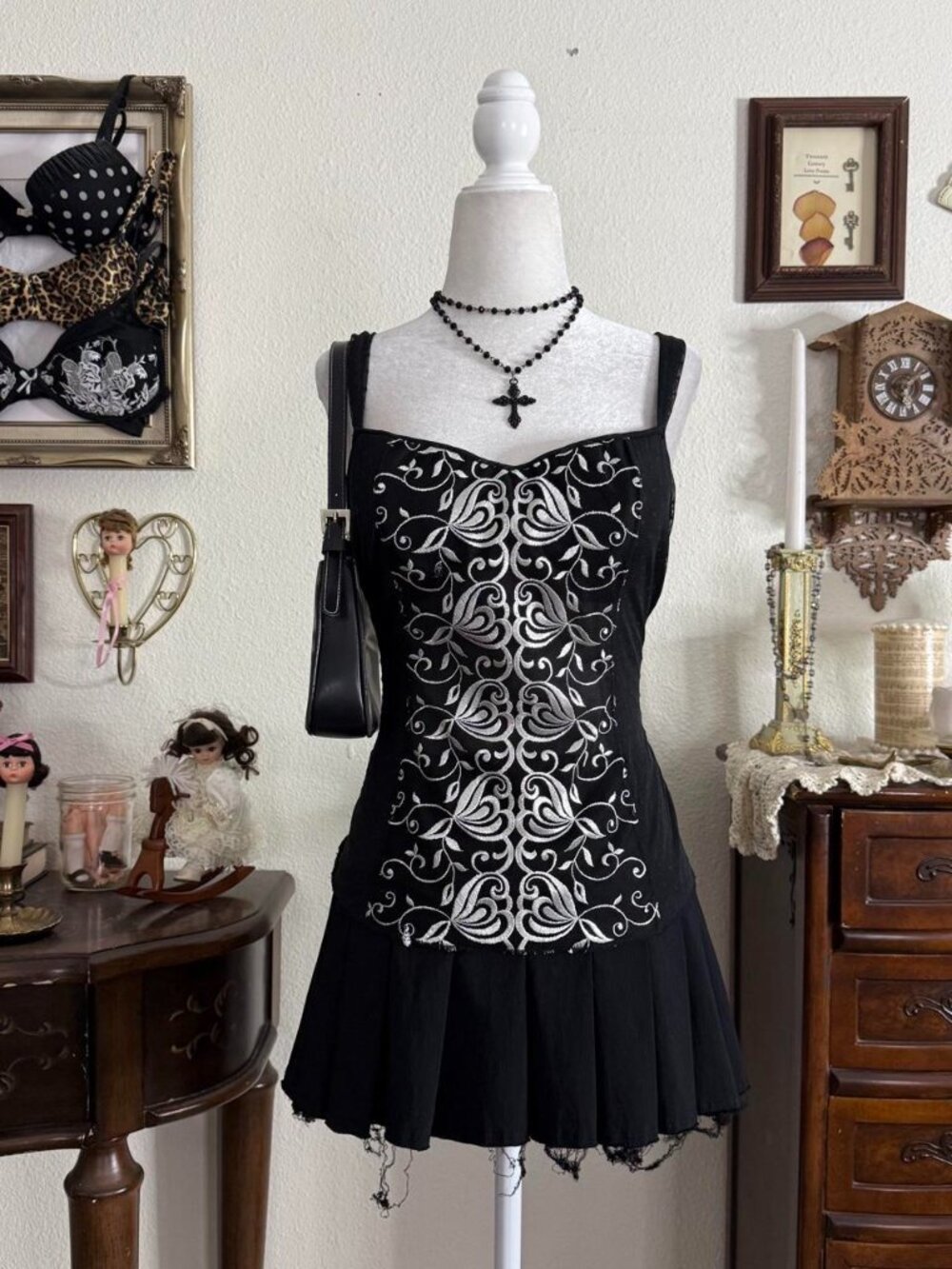 Y2k witchy whimsigoth dark fairy grunge sheer polkadot mesh floral embroidered c